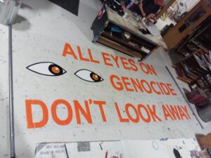 Banner: All Eyes on Genocide, Don't Look Away